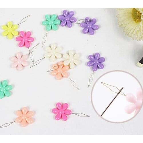 Elderly Guide Flower Shape Needle Threader Easy Use Mix Color Copper Wire Needle Threader 20pcs/Box Garment Sewing Accessories