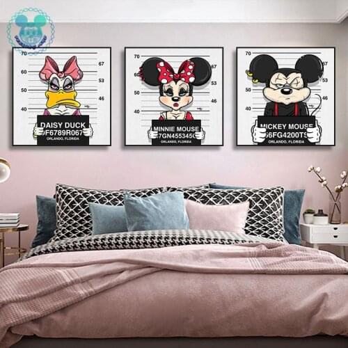 Mickey Mouse Wall Art Canvas with Minnie Donald Duck Pluto Poster Prints Wall Art Pictures for Living Room Home Decoration Gift