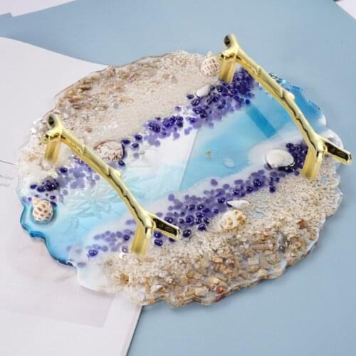 Irregular Round Silicone Resin Tray Mold with 2 Pcs Gold Handles Agate Tray Mold A0NF
