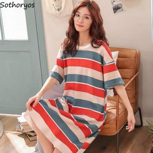 Nightgowns Women Short Sleeve Girls Lovely Knee-length Nighty Kawaii Nightdress Soft Sweet Sleepwear 2020 Colorful Lady Clothing