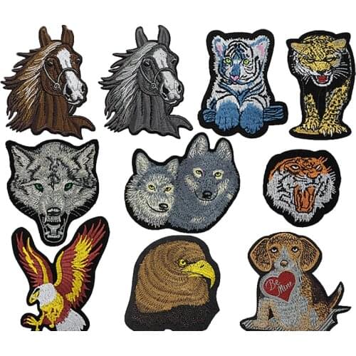 New Animal Iron on Patches for Clothing Tiger Lion Wolf Horse Dog Embroidery Applique Badges for Clothes T Shirt Jeans Shoes