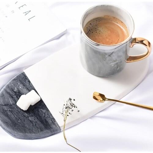 Oval black and white Mosaic marble tray decoration home wine tray tableware tray