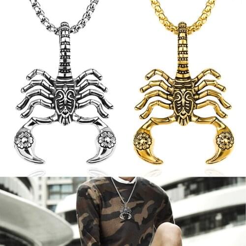 Men Punk Scorpion Pendant Necklace Stainless Steel Jewelry Gold Silver Color Long Chain Hip Hop Party Scorpion Drop Necklace
