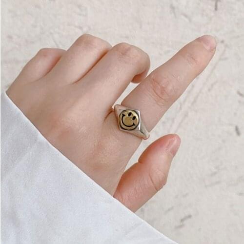 Cool Luck Happy Smile Face Rings Jewelry For Women Fashion Design Personality Small Finger Ring Girls Charms Jewellery Gift