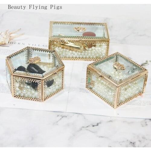 Direct sales new high-end light luxury gold vintage crown glass jewelry jewelry necklace earrings storage box box display props