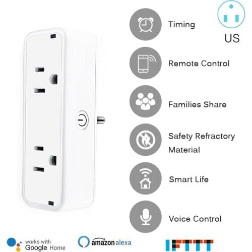 Remote Control Sockets US 15A WiFi Smart Plug Outlet 2 in 1 Electrical Socket Smartlife Works with Alexa Google Home