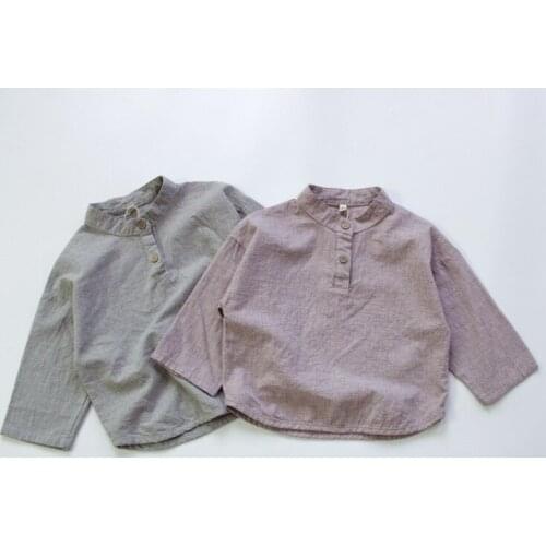 Baby Boy Collar Shirt Chinese Children Solid Cotton Tops New Long Sleeve School Blouse Kid Clothes Buttons Shirts Toddler Boys