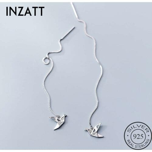 INZATT Real 925 Sterling Silver Zircon crane Stud Earring For fashion Women part Cute Fine Jewelry minimalist Accessories Gift