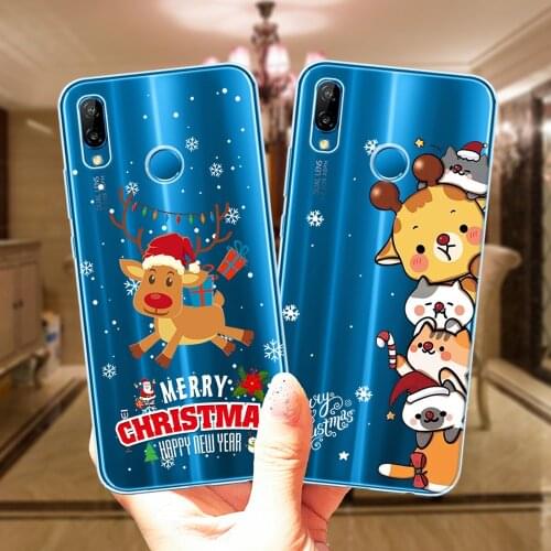 Cartoon Elk Merry Christmas Santa Claus Snow Phone Cover For Huawei P10 P20 P30 P40 Lite E Pro Y9 2018 2019 Silicone Clear Cases
