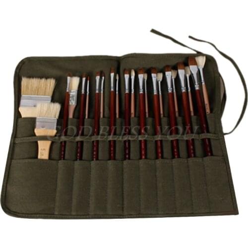 Brush Bag Artist Watercolor Draw Pen Oil Paint Roll Up Canvas Cases Holder Pouch JUL-19B Drop Shipping
