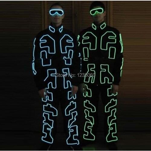 LED Luminous/Glowing Dance Costumes/Men Suits EL LED Clothes With Party Glasses for Nightclub Stage Show Christmas Decorations
