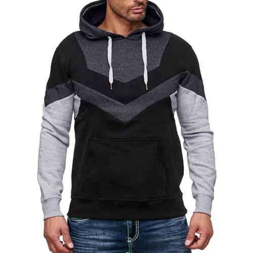 Mens Casual Sweatshirt Color Splice Long Sleeve Drawstring Pullover Hooded Sweatshirts Blouse Mens Casual Streetwear Hoodies