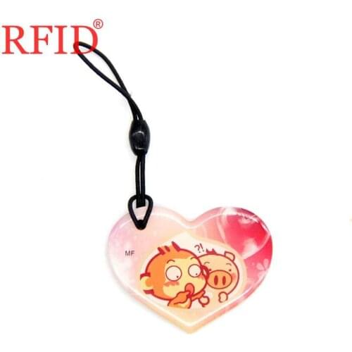 UID S50 1K 13.56Mhz Changeable RFID Rewritable IC Card Cartoon Love Shape Dropping Glue Keychain Token Tag Access Control Card 1