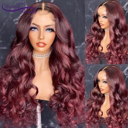 Ombre Burgundy 13x4 Lace Front Human Hair Wigs For Women Human Hair Brazilian Wavy Remy 4x4 Lace Closure Wig Dream Beauty