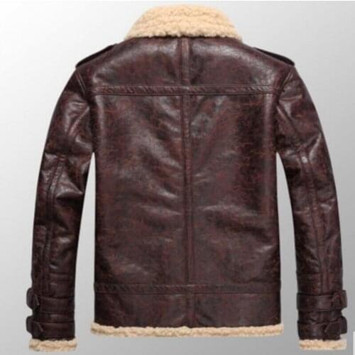High Quality New Brand Fashion Mens Vintage Leather Lamb Fur Fleece Bomber Flight Coats Male Winter Warm Fur Lining Zipper Coats
