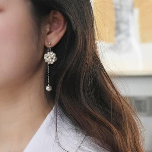 ASHIQI Natural Freshwater Pearl Dangle Flower Ball Earrings 925 Sterling Silver Fashion Korean Jewelry For Women