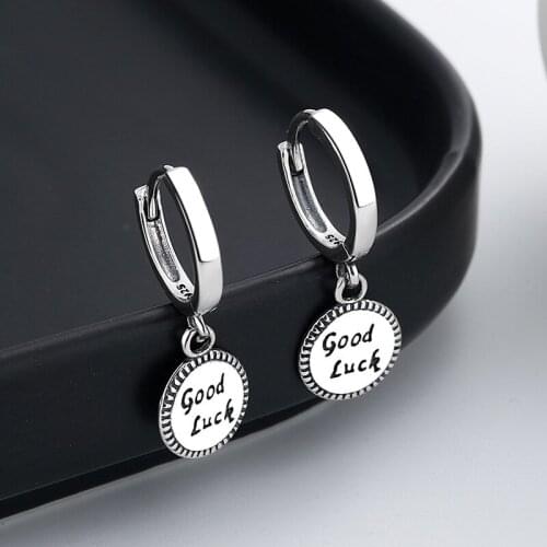 S925 Sterling Silver Fashion Hip-hop Round Letter Temperament Short Simple and Versatile Earrings Womens Retro Fashion Earrings