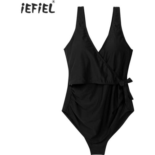 V Neck Maternity Women Swimsuit One Pieces Striped Bodysuit for pregnant women Backless Lace-Up Swimwear Pregnancy Dress