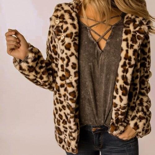 2020 Leopard Printed Coat Women Hooded Winter Loose Coat Female Fashion Button Coat Tops Sweater Au4