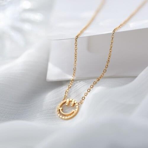 YUN RUO Rose Gold Color Smiling Face Pendant Necklace Fashion Titanium Steel Jewelry Woman Birthday Gift Not Fade Dropship 2019