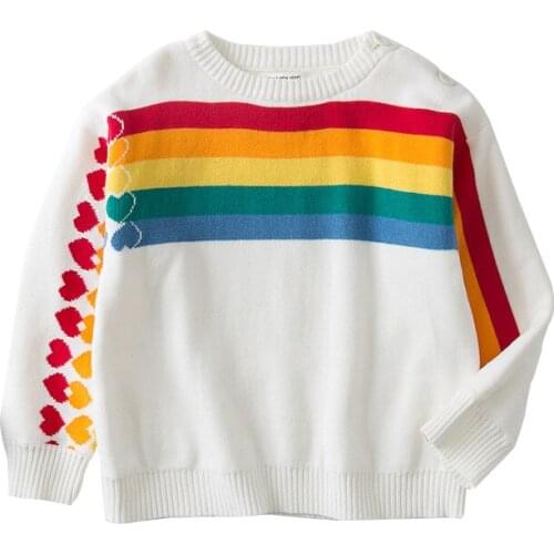 2020 Winter New Children Clothing Rainbow Ribbed Heart Head Bottoming Shirt Boys And Girls Cardigans Parent-Child Wear Jacket