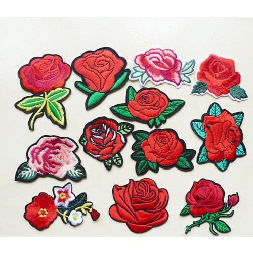 1 Pcs Rose Flower Embroidered Iron On Patches For Clothing DIY Stripes Dresses Clothes Patchwork Stickers Custom Applique Badges