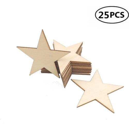 25pcs 60mm 2.36inch Wooden Star Cutouts Christmas Star Wooden Ornaments for Embellishments Wedding DIY Craft Festival