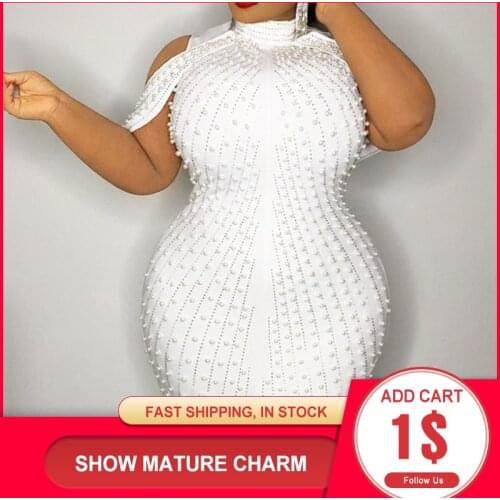 Beading White Plus Size Bodycon Dress 5xl 2020 Sexy Party Dinner Club Midi Dresses Elegant Split Female Evening Vestidos Summer