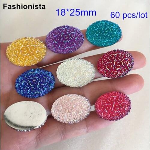 60 pcs Large Oval Resin Cabochon,18*25mm Flat Back Beautiful Flower Pattern Acrylic Cabochon For Blank Pendant Tray,Mix Colors
