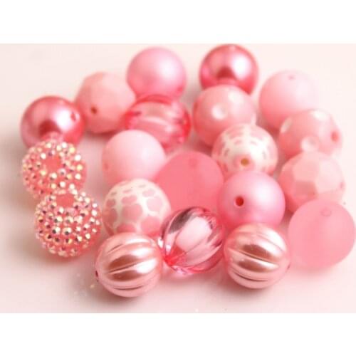 Kwoi vita AM-04 Pink Color Custom Design Mix Acrylic beads for Kids Chunky beaded Necklace Jewelry 20mm 50pcs A lot