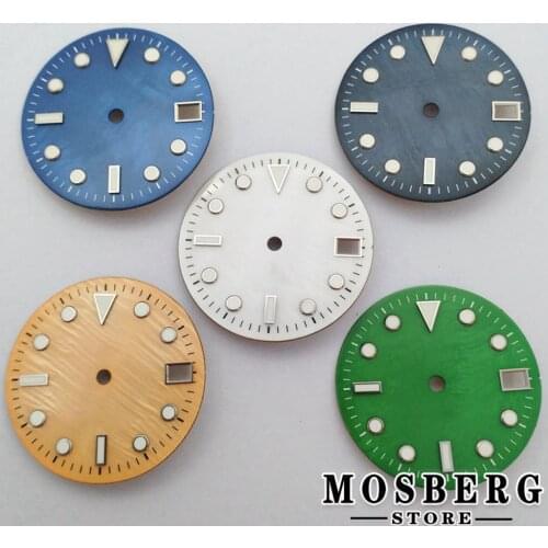 28.3mm Sterile Luminous Texture Green White Blue Watch Dial With Date Window Accessories For NH35 NH35A NH36 NH36A Movement