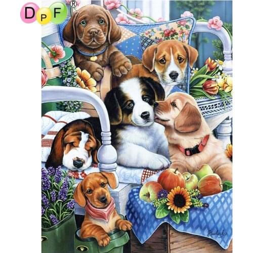 DPF DIY Gift 5D full Round Diamond Painting dogs family Diamond Embroidery Magic Cube Cross Stitch crafts Mosaic Home Art Decor
