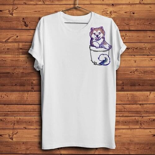 Cute Canadian Eskimo Dog Puppy in pocket funny 3d tshirt men summer new white casual t shirt unisex cool streetwear tee