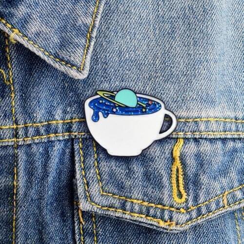Creative Unisex Space Coffee Cup Enamel Brooch Pin Bag Cap Jacket Badge Jewelry