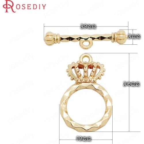 B102)4 Sets 24K Gold Color Plated Brass Crown Bracelet O Toggle Clasps Diy Jewelry Findings Bracelet Accessories Wholesale