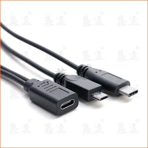 Hot Type-C to Type-C&Micro 5P Female to 2 Male Y Splitter Charging Extension Cable