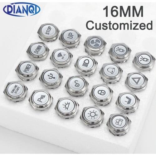 Customization button 16mm metal push button switch ring lamp flat round latching Momentary direction UP STOP DOWN POWER