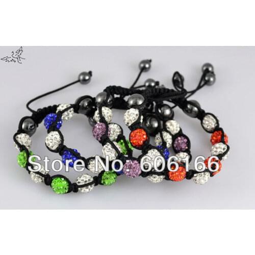 Wholesale 4pc/lot MIX High Quality 9 Balls 10mm CZ Crystal Rhinestone Beads Bracelets Fashion Jewelry