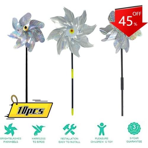 10pcs Bird Repeller Pinwheels Reflective Sparkly Bird Deterrent Windmill Protect Garden Plant Flower Garden Lawn Decoration