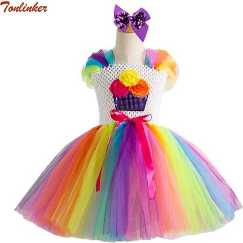 Hair Hoop Girls Unicorn Tutu Dress Princess Kids Party Dress Girls Christmas Halloween Rainbow Pony Cosplay Costume 2-10T New