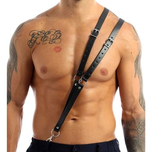 Harness Mens Imitation Leather Double Straps Single-Shoulder Braces Adjustable Suspender Harness Belt with Buckles and O Rings