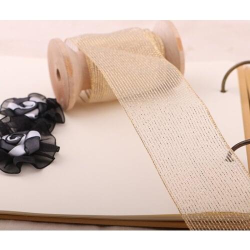 2YARD 4-5CM Gold metallic gift packaging wired edge ribbon