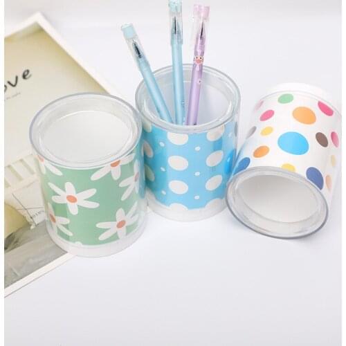 Transparent Pen Holder Desktop Holder Stationery Office Holder Pen Case Student SuppliesCosmetic Brush Holder Round Plastic