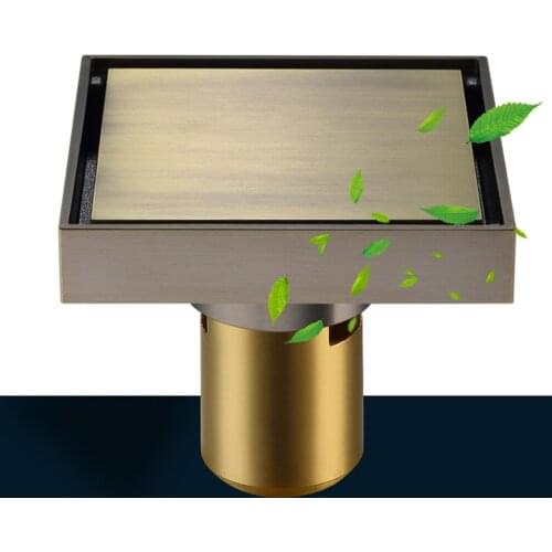 Retro Brass Shower Drain Bathroom Floor Drain Tile Insert Square Anti-odor Floor Waste Grates Strainer Balcony Toilet Bathtub