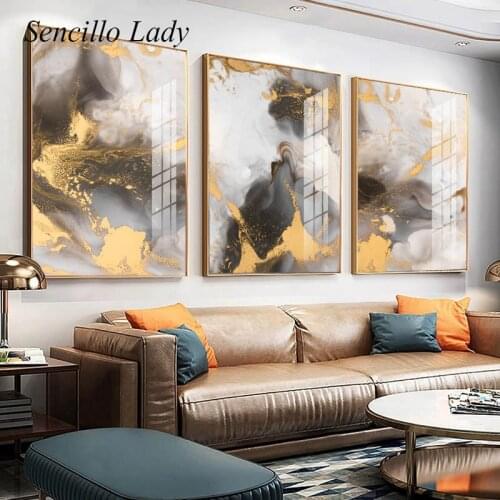 Luxury Golden Abstract Art Painting Canvas Poster Nordic Modern Print Nordic Contemporary Wall Picture Living Room Decoration