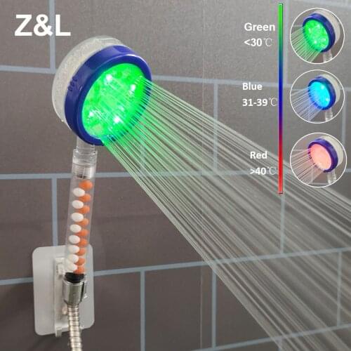 Bathroom Handheld Led Shower Head 3/ Multiple Colors Changinging Temperature Sensor Rainfall Negative Ion Filter ShowerHead