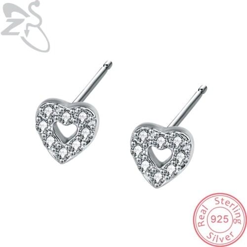 ZS 925 Silver Earrings Crystal Heart Stud Earring Kid Children Small Ear Studs Zirconia Mini Heart Earring Female 5mm Brincos