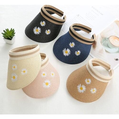 New Summer Empty Top Suncap Foldable Portable Roll Up Beach Hat Wide Brim Women Sun Hat Fashion Casual Straw Cap Visors