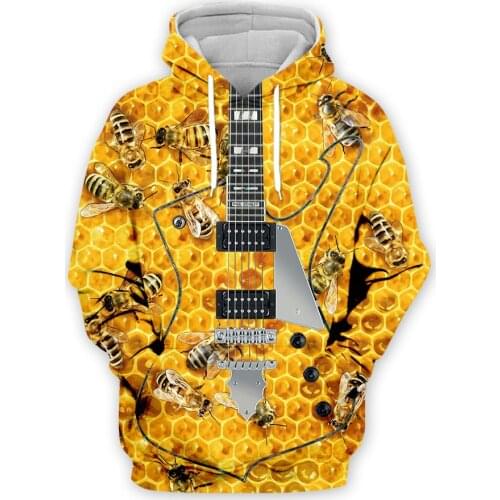 3D All Over Printed Bee and Guitar Hoodie Pure Raw Honey Harajuku Fashion Hooded Sweatshirt Unisex Casual Jacket pullover DW0034
