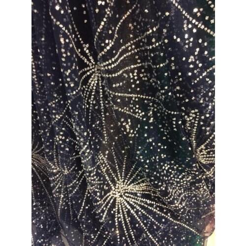 High Quality French Lace Fabric African Tulle Lace Fabric with Glued glitter sequins SYJ-122817 for party dress